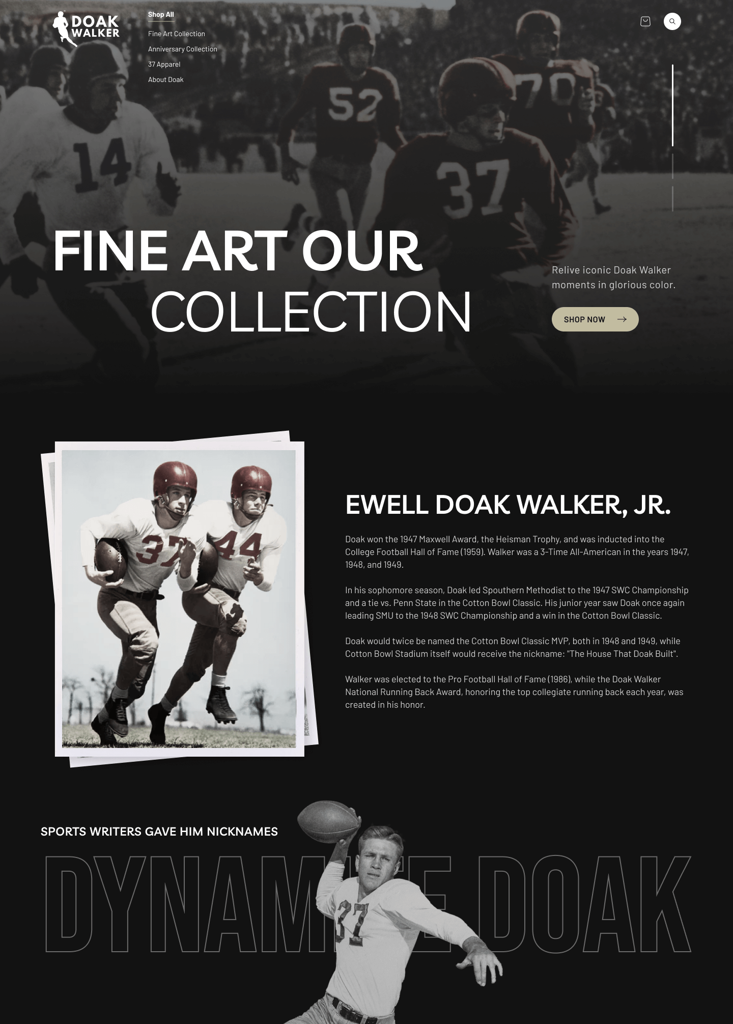 Woocommerce Development 1 A vintage-style webpage featuring images and text about Doak Walker, a notable football player, showcases unlimited graphic design finesse. With black-and-white photos of him in action and details on career highlights, the bold layout evokes nostalgia while celebrating his legacy.