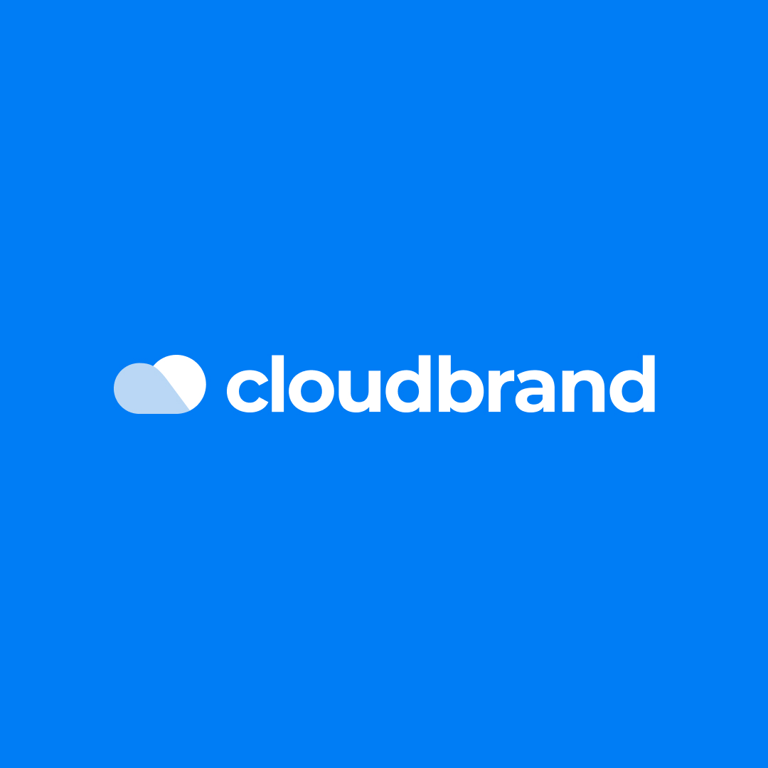 Design As A Service 9 A blue background showcases a white cloud icon beside the text cloudbrand in bold white font, subtly hinting at unlimited graphic design possibilities offered through a unique design subscription service.