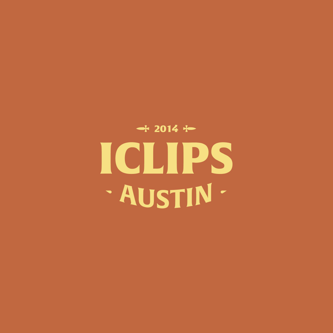 Design As A Service 6 Text on an orange background reads 2014 ICLIPS Austin in a stylized font, capturing the essence of unlimited graphic design possibilities with a hint of creative flair.