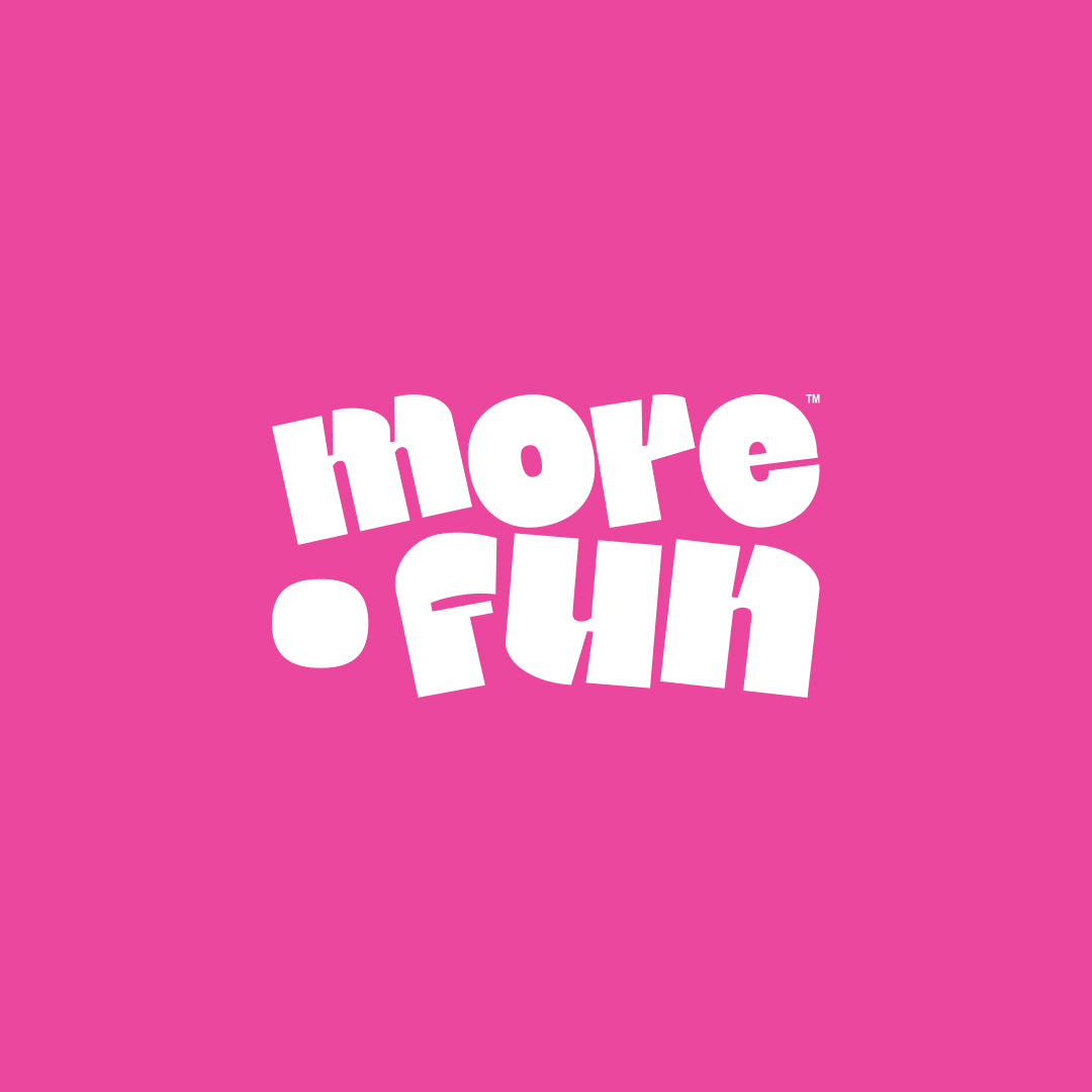 Design As A Service 26 White, playful text spelling more fun on a solid pink background, embodying the vibrant spirit of an unlimited graphic design subscription.