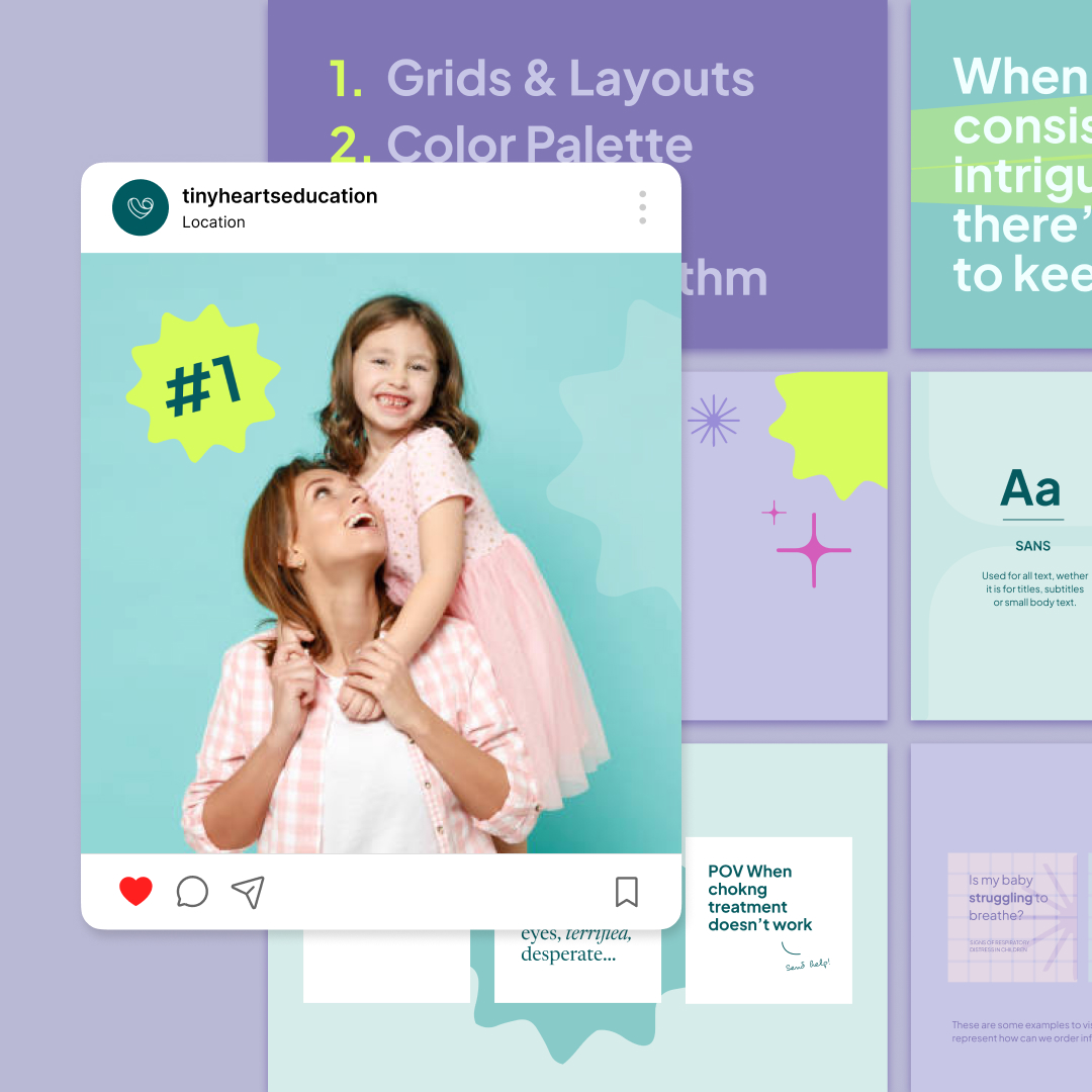 Reel Unlimited 8 A smiling adult and child pose joyfully in the foreground on a teal background, with the child sitting on the adults shoulders, next to a graphic that reads #1. In the background, design elements and text on grids and typography are visible.